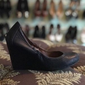 Lucky brand leather slouch stacked wedge